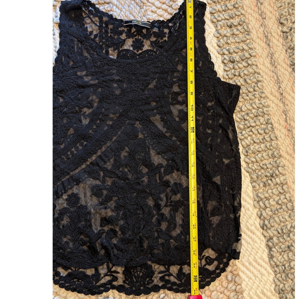 Dulcie Black Lace Tank Top Sheer Floral Mesh Sleeveless Blouse M goth boho - Picture 7 of 7